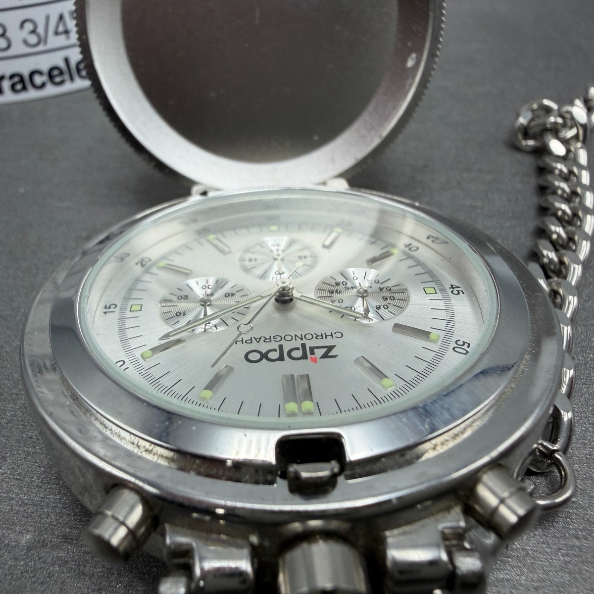 Zippo Pocket Watch Men 49mm Silver Dial Steel Chronograph Round
