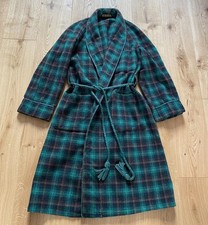 Vintage Green Wool Blend Check Rope Dressing Gown Robe Men's Small 36inch Exc