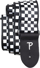 Leathers Ltd. Checkered Guitar Strap, Adjustable 39"-58", Black  White