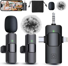 3-in-1 Professional Wireless Lavalier Mic for Phone/Camera Crystal Clear
