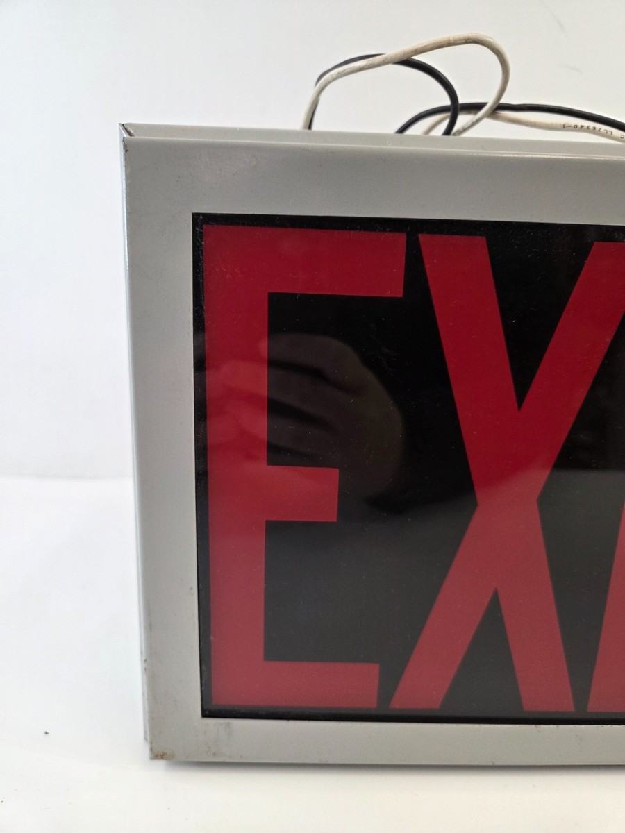 Vintage Double Sided Emergency EXIT Glass Sign Metal Frame Dual