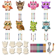 16 Pack Fall Owl Wind Chime Kits for Kids, Make Your Own Owl Wind Chime DIY 