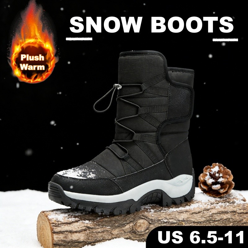 Winter Snow Boots Men's Outdoor Plush Warm Snow-Resistant Anti Slip Combat Boots-image