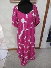 NINE WEST-PINK-ABSTRACT-SMOCK BACK-V-NECK-PUFF SLEEVE-MAXI DRESS-SIZE-XXL-NEW