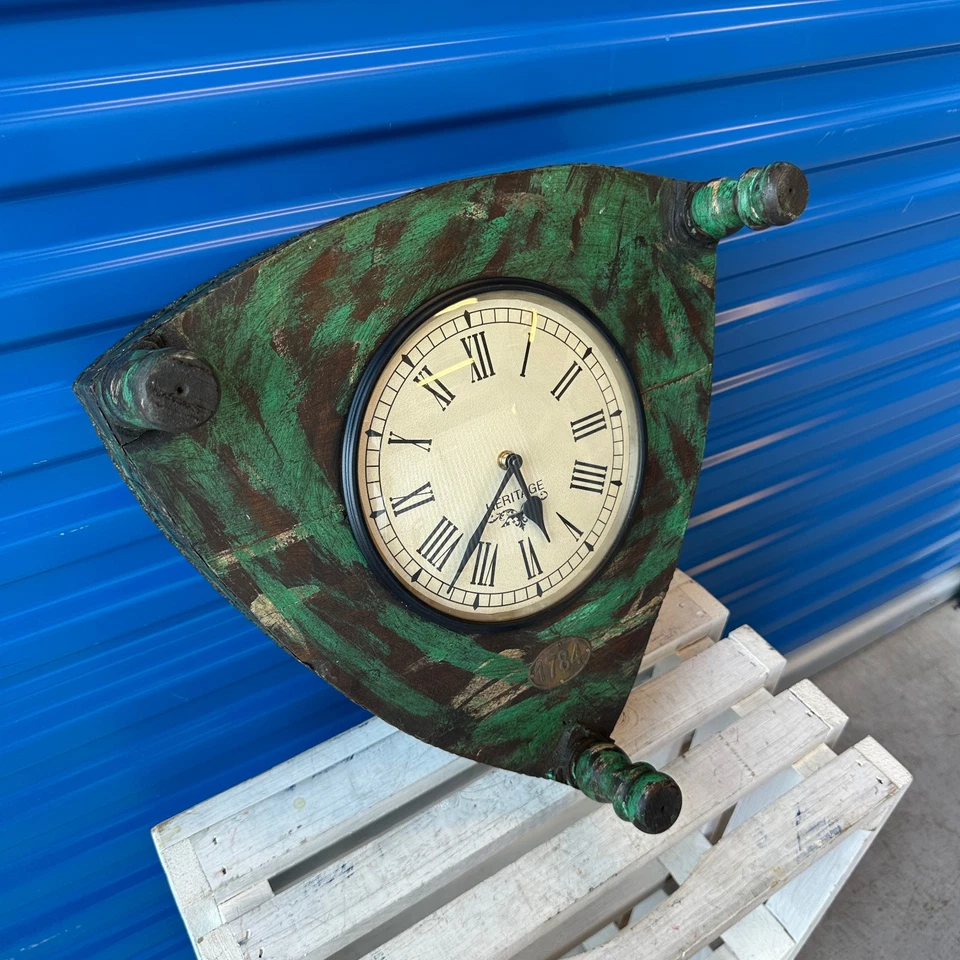 Wooden Wall Clock Made From Stool with 3 legs Blue by Alma Artte - Image 3 of 4