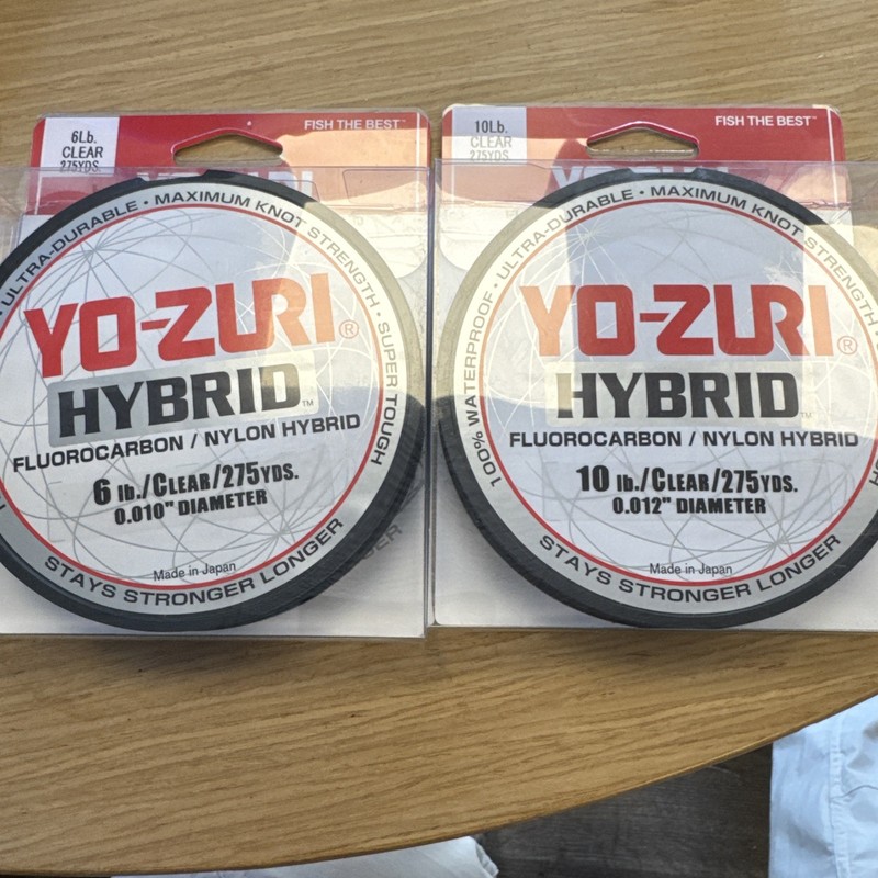 🔥2-Yo-Zuri 10lb  Clear  275yd  & 6lb Clear Hybrid Fluorocarbon Fishing Line