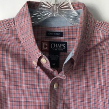 Chaps Shirt Mens Plaid Long Sleeve Button Down Dress Red White Blue Medium