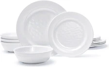 TP 12-Piece Dinnerware Set, Melamine Dishes Service for 4 (12pcs), Pure White 