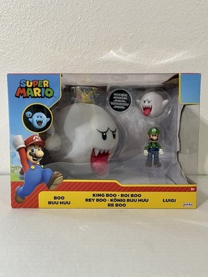Super Mario GLOWING KING BOO Figure Toy Diorama Set New Jakks 2024 2.5  W/ Luigi