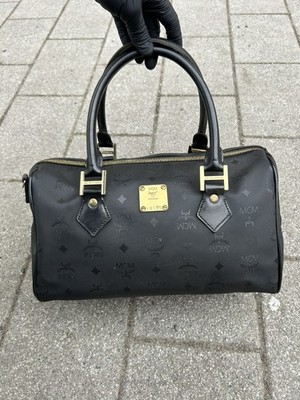 MCM Vintage black Monogram Tote Bag Visetos Boston Leather Bag