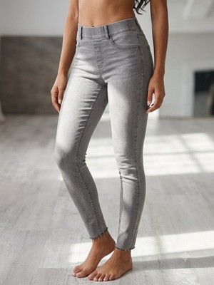 SPANX High Rise Skinny Slim Fit Gray Stretch Jeggings Raw Hem Size M (FLAWS)