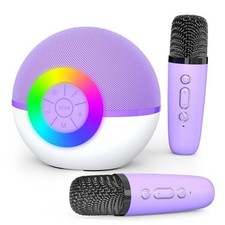 Mini Karaoke Machine for Kids Adults,Portable Bluetooth Speaker Purple 2mic