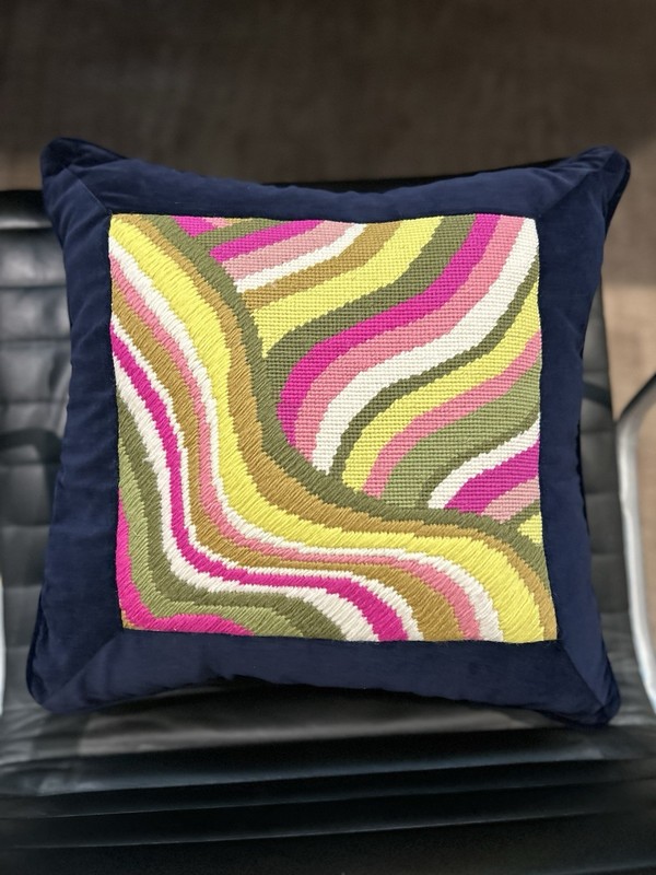 Jonathan Adler Bargello Waves Pillow Square Needlepoint Multicolor  17 x 17