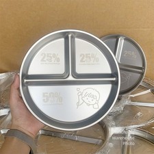 Kids Stainless Steel Lunch Plate Three Compartment Round Portable Design