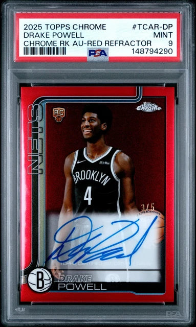 2025 Topps Chrome Rookie Auto Drake Powell #TCAR-DP RK Red Refractor 3/5 PSA 9