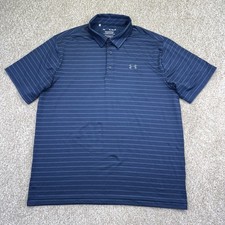 Under Armour The Playoff Polo Shirt Mens Size XL Blue Stripes Short Sleeve