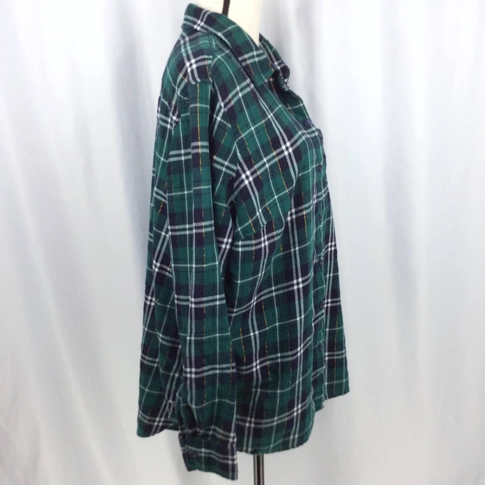 Faded Glory 女式格子上衣大码 2X 18W-20W 绿色长袖纽扣 — 第 2/4 张图片