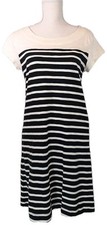 Merona SzS Striped Short Sleeve T-Shirt Dress Knee Length Cream Black Back Zip