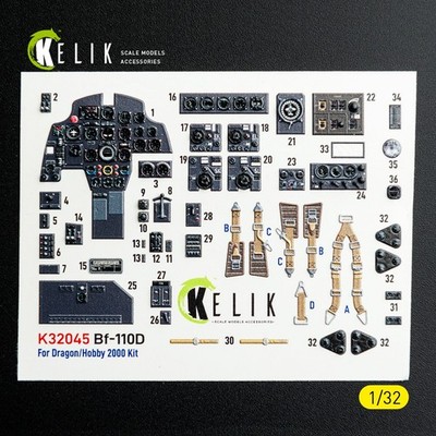 1:32 Bf-110D Interior 3D Decals (for Dragon/Hobby 2000 model kit) KeliK K32045
