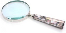 Vintage 10X Magnifying Glass Mother of Pearl Handle Brass Frame Antique Styles