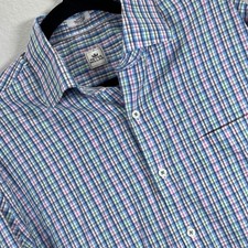 Peter Millar Mens Large Button Down Shirt Plaid Checkered Long Sleeve