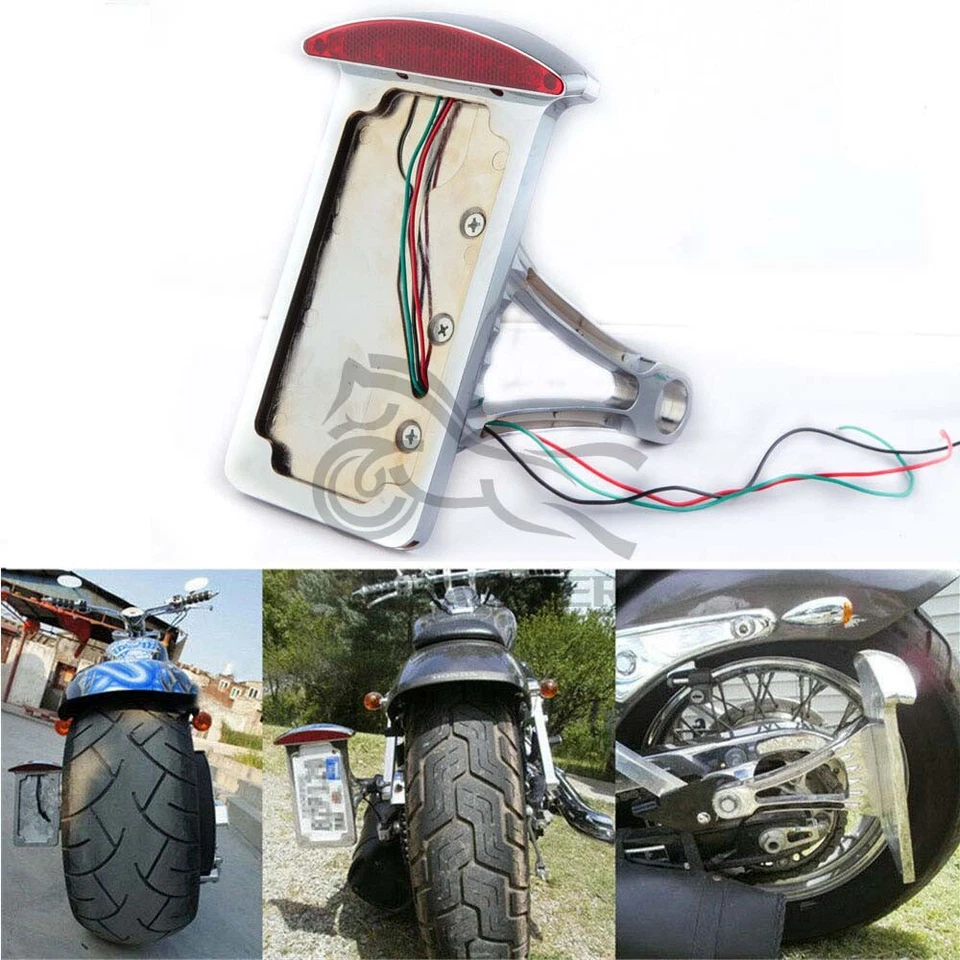 Luz de freno trasera con soporte de matrícula de montaje lateral cromado para motocicleta para Harley Foto 2 de 4