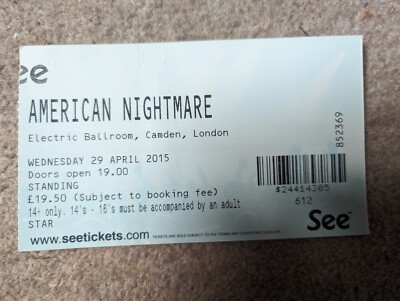 American Nightmare London CONCERT TICKET Give Up The Ghost Trash Talk Hardcore 
