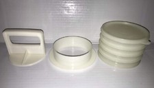 Juego de 4 press de hamburguesas TUPPERWARE #882 con sello de hamburguesa de prensa y anillo