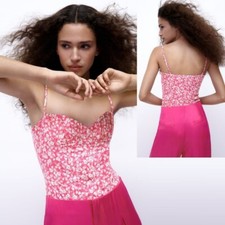 NWT New Zara Pink Floral Corset Bodysuit Size XL