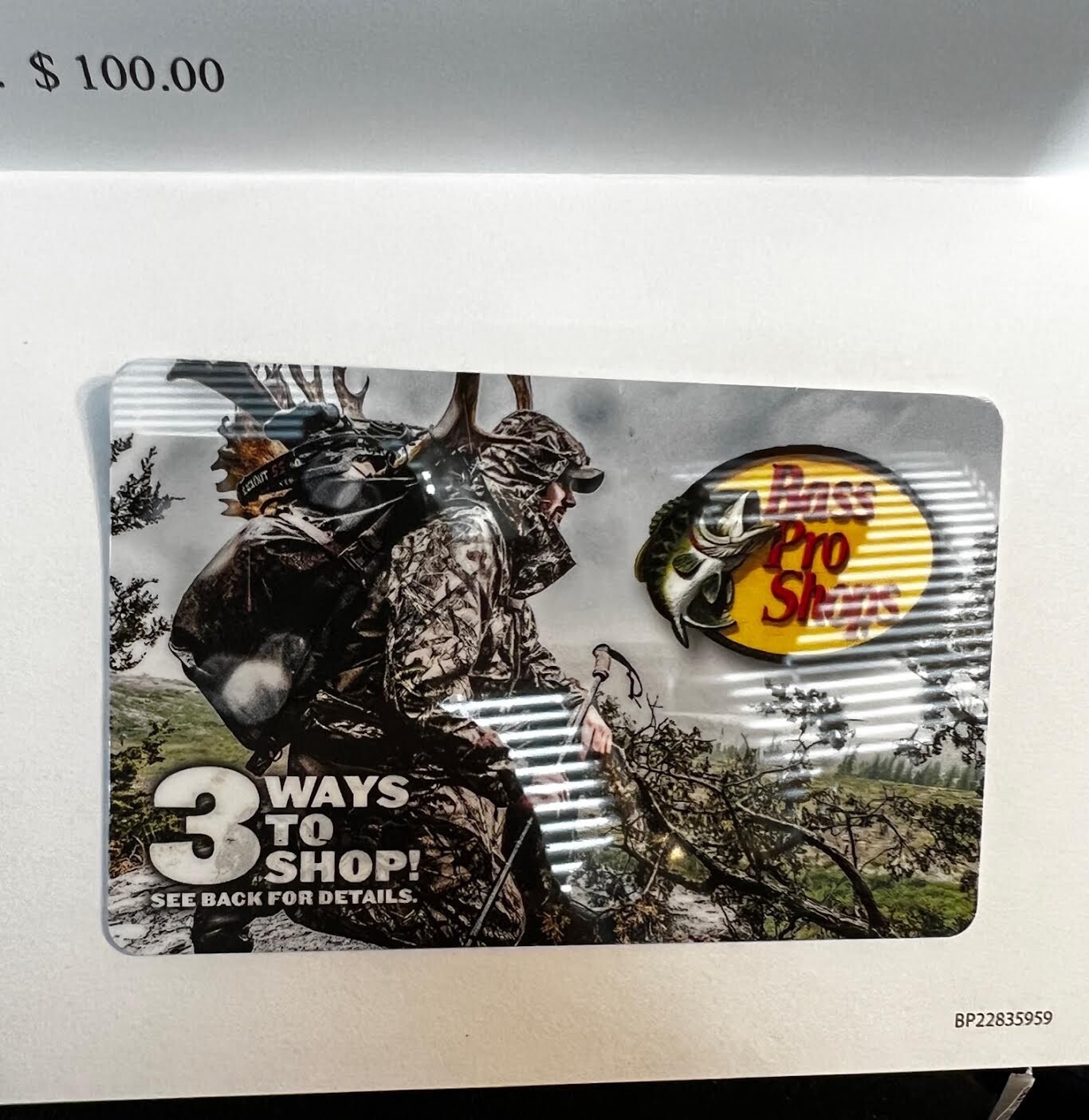 BASS PRO SHOPS / CABELAS 100.00 VALUE GIFT CARD NOT AN E CARD