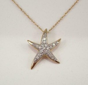 Authentic 0.50Ct Round Cut Moissanite Starfish Women Chain Pendant 14K Yellow Gold Plated