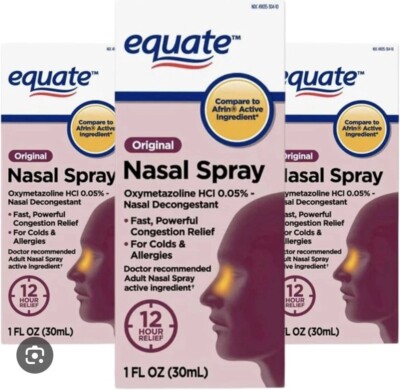 3 Pack Equate Nasal Spray 12 Hour Cold & Allergy  1 Oz ( 30 ml ) Ea EXP 12/2026