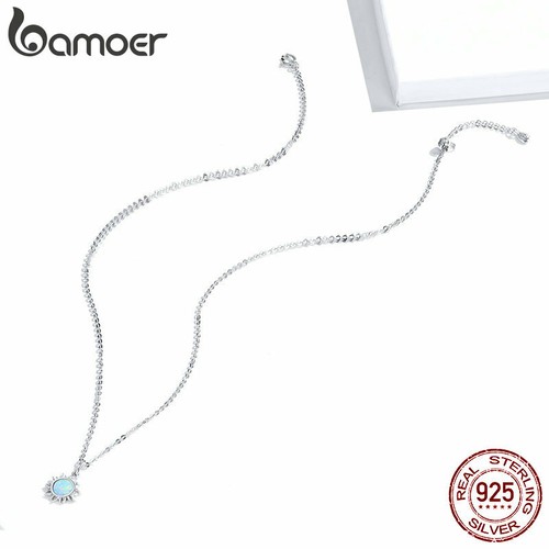 Voroco Fine Women Neckace The sun opal Charm Chain 100% Sterling silver Jewelry - Picture 9 of 11