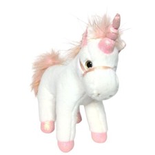 FAO Schwarz White Unicorn Pink Mane Sparkly Plush Stuffed Animal 15"