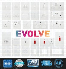 BG EVOLVE PEARLESCENT WHITE SCREWLESS Switches & Sockets WHITE Insert Full Range