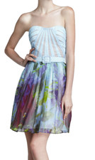 AIDAN ~ Blue Silk Floral Sweetheart Strapless Belt Flare Party Dress 12 NEW $330