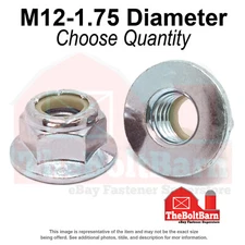 M12-1.75 Class 8 Nylon Insert Hex Flange Lock Nuts Zinc Yellow Thread (Pick Qty)