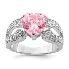 Sterling Silver 10mm Clear Cubic Zirconia  Pink Heart Cubic Zirconia Ring Sz 6