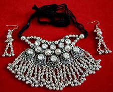 hinestone Beaded Fringe Jewelry Set   Tribal ATS Belly Dance Necklace  Earrings