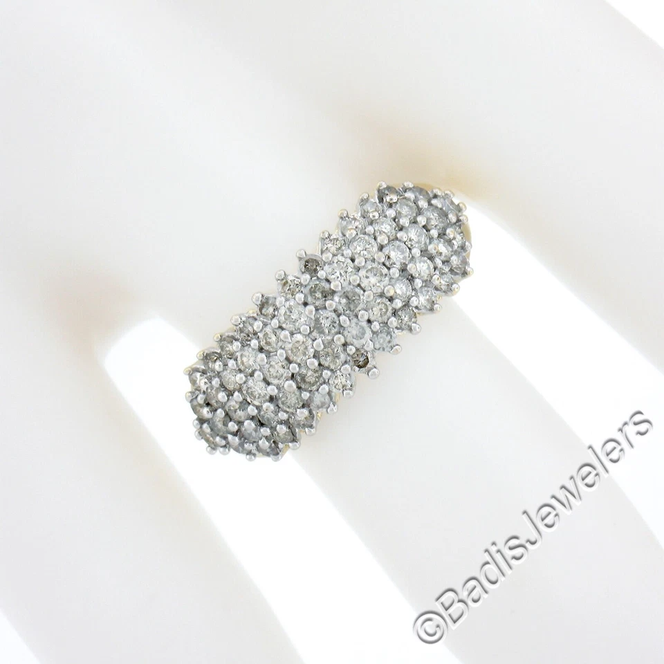 Estate 10K Two Tone Gold 1.0ctw Round Prong Set Diamond 5 Row Wide Band Ring - Image 3 of 4