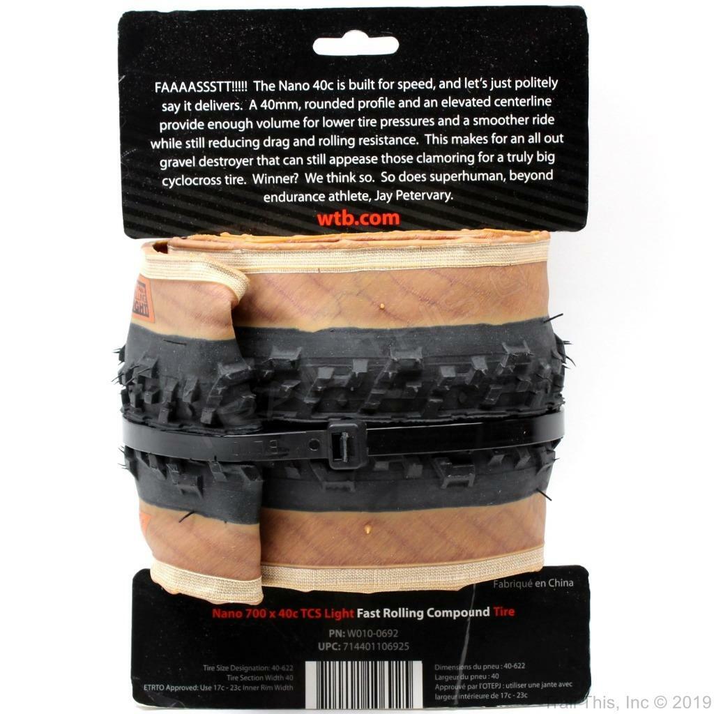 WTB Nano 40 Tire 700 x 40 TCS Tubeless Fast Rolling Gravel Bike Tire Black & Tan