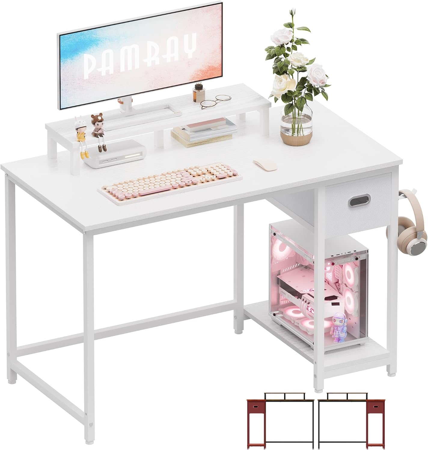 39-Inch Compact Home Office Desk with Monitor Stand and Non-Woven Finish