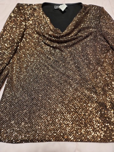 Alex Evenings Black/Gold Glitter Formal Top, Long Sleeve, Cowl Neck Size Sm NWT - Bild 3 von 7