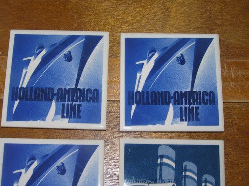 Vintage Set Blue & White - HOLLAND-AMERICA Line Commercial Ship Square Pottery - Picture 4 of 5