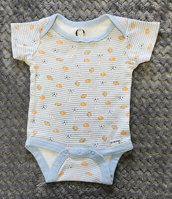 Gerber ~ Boy's Onesie T-Shirt ~ Size 0-3 Months~ Blue/White Striped~ Sports.