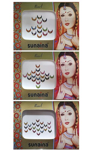 Indian Traditional Marathi Style Half Moon Shape Multicolor Bindi Pack Of 3 - Picture 2 of 5