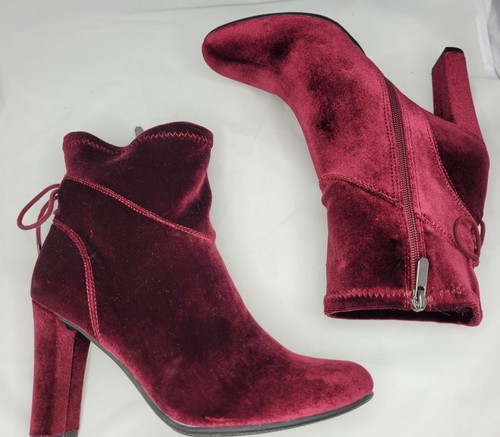 NIB Francesca's Wine Burgundy Janice Velvet Sock Ankle Boots Women's Sz: 8 - Picture 9 of 11