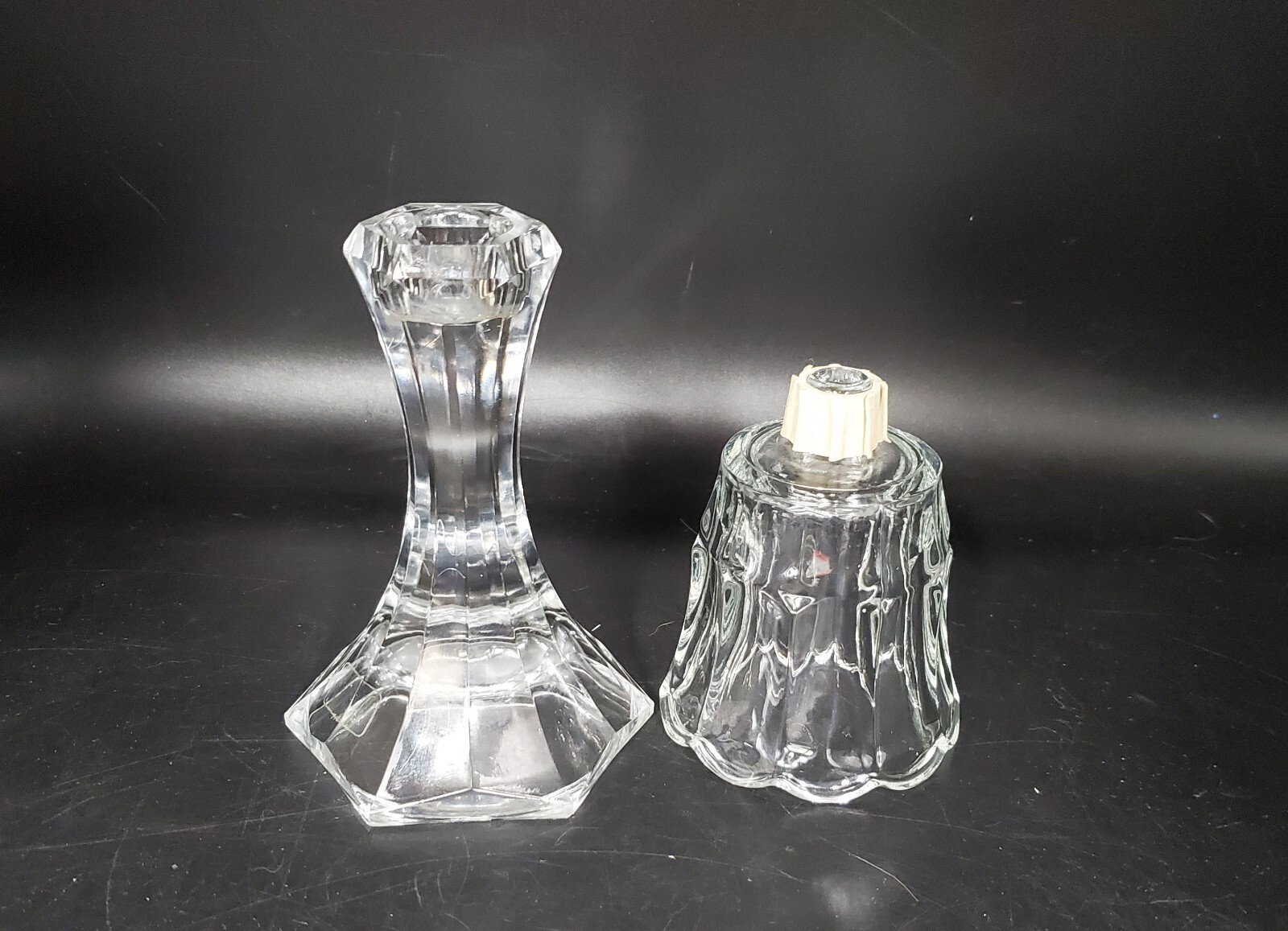 Ribbed Glass Peg Votive Candle Holder with Base 7.75" tall Scallop Top *I