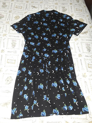 HOT TOPIC BLUE ROSES MOON & STARS BLACK DRESS Collared Button Down SIZE  LARGE | eBay