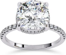 2.35 Ct Cushion Cut Diamond Solitaire Hidden Halo Ring 14k White Gold Lab Grown